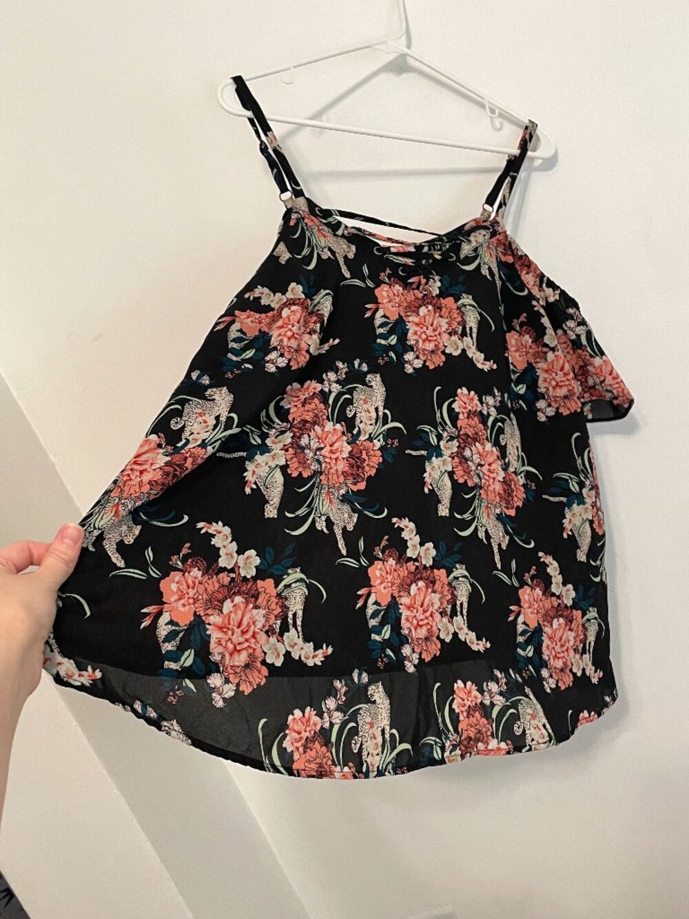 TORRID 1 Plus Georgette Lace Up Cold Shoulder Blouse Black Floral Leopard Boho - Picture 12 of 16